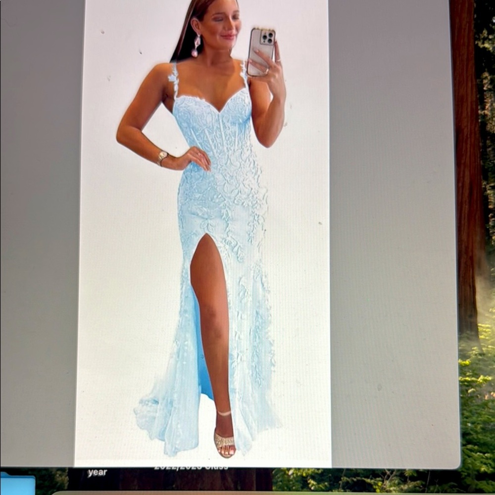Blue Sequin Embellished Gown with Sweetheart Neckline
